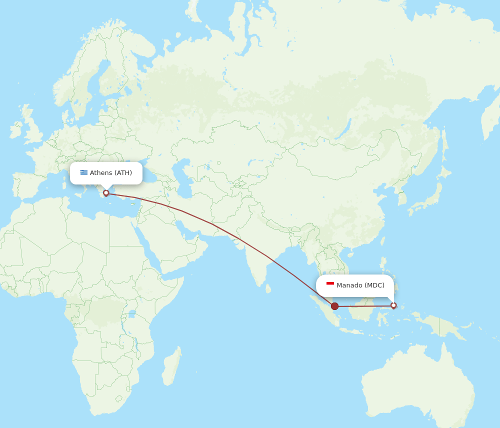 Manado - Athens route map and flight paths