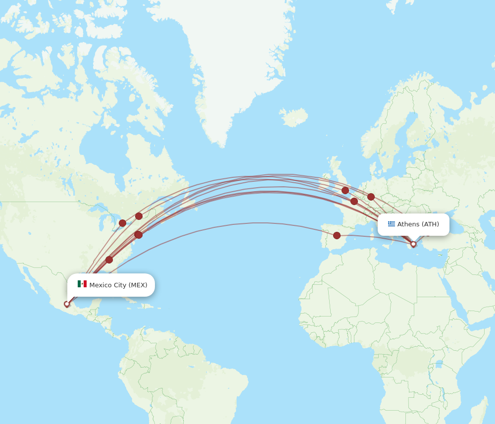 ATH to MEX flights and routes map