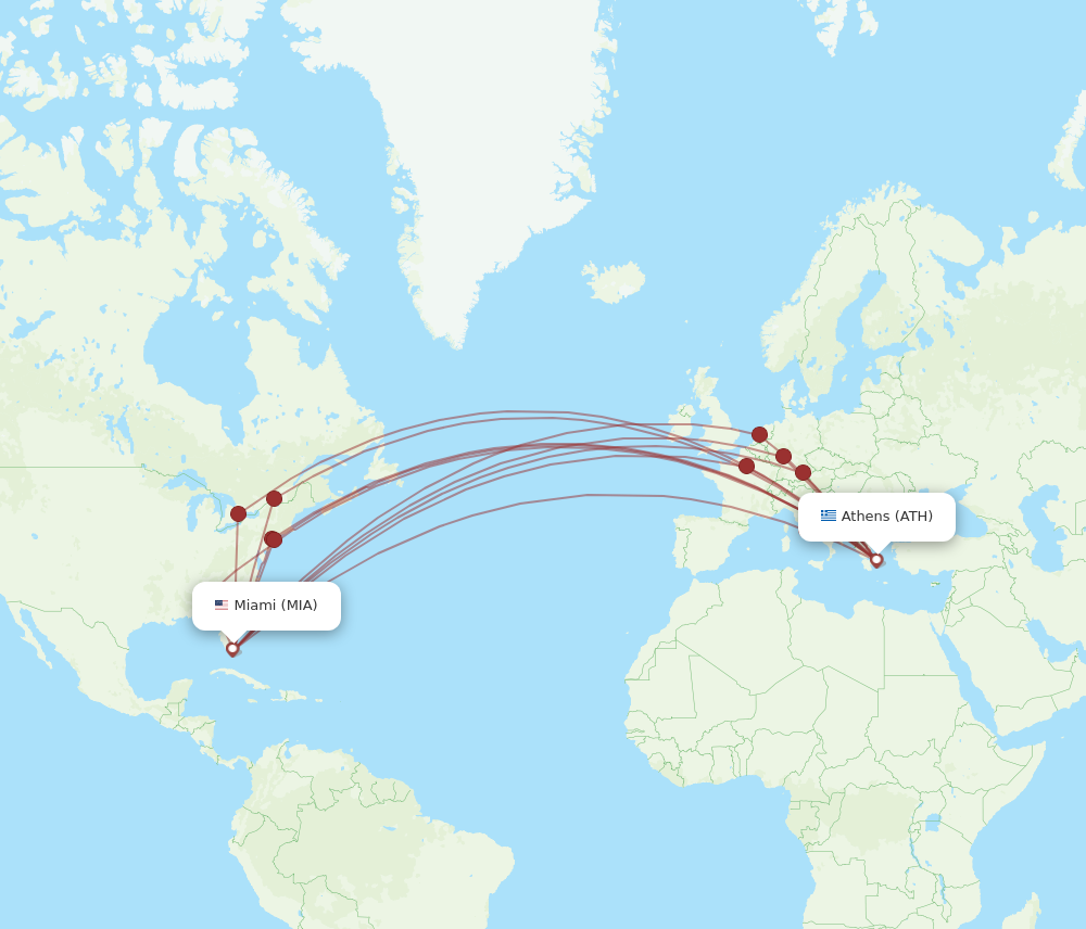 ATH to MIA flights and routes map