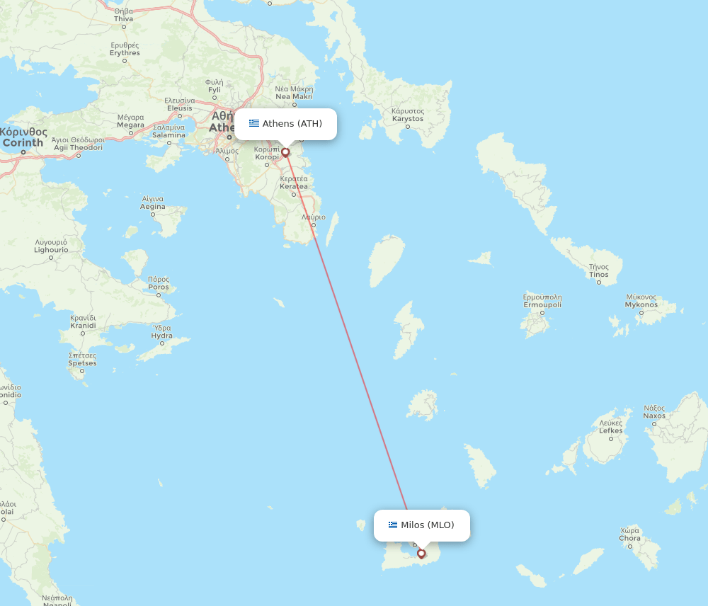 Athens - Milos route map and flight paths
