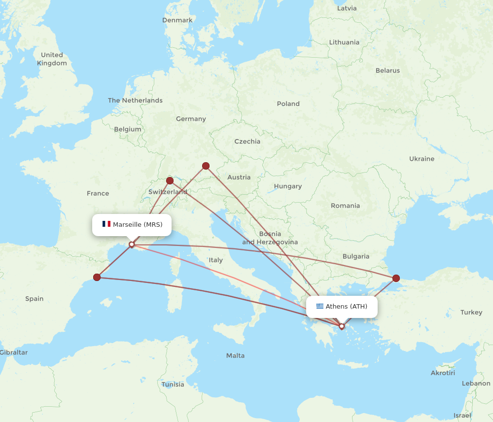 ATH to MRS flights and routes map