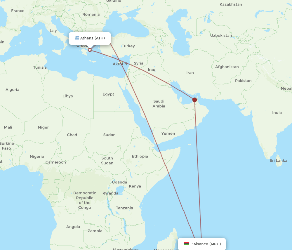 ATH-MRU flight routes