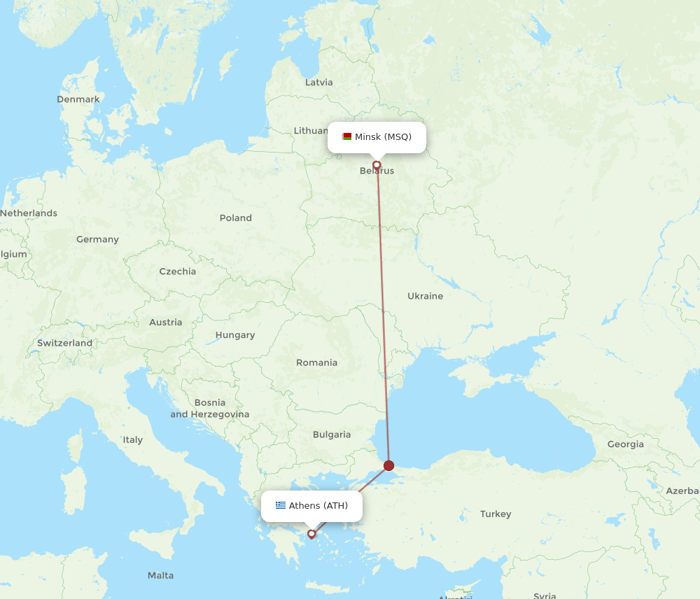 ATH to MSQ flights and routes map