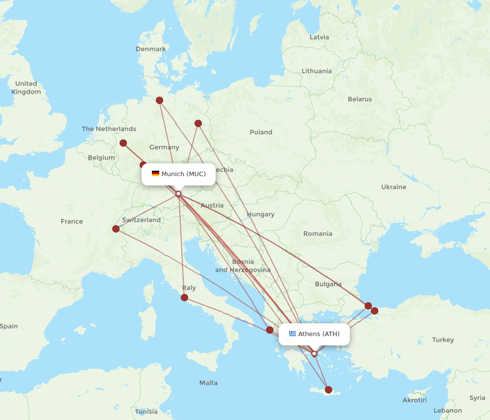 ATH to MUC flights and routes map