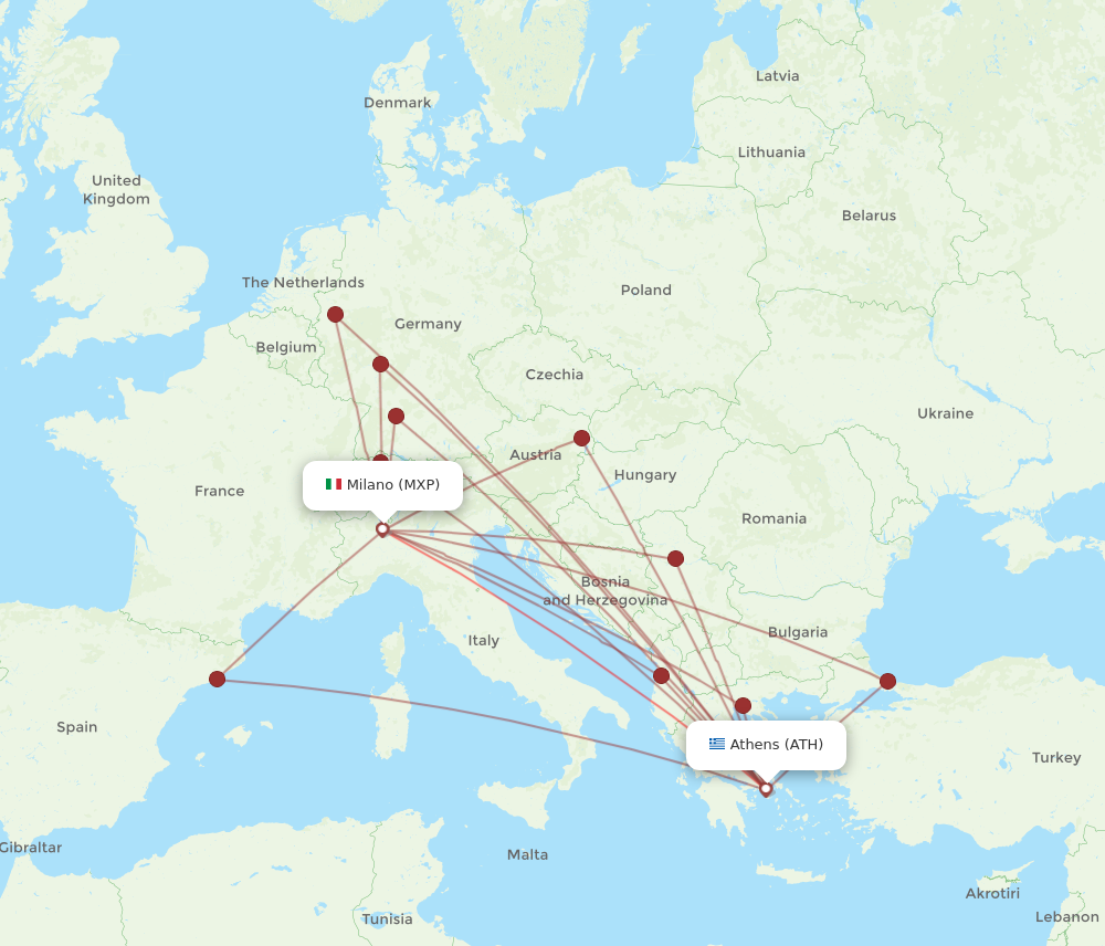 ATH to MXP flights and routes map