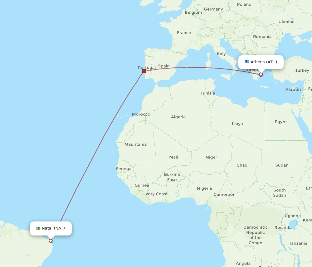 ATH to NAT flights and routes map