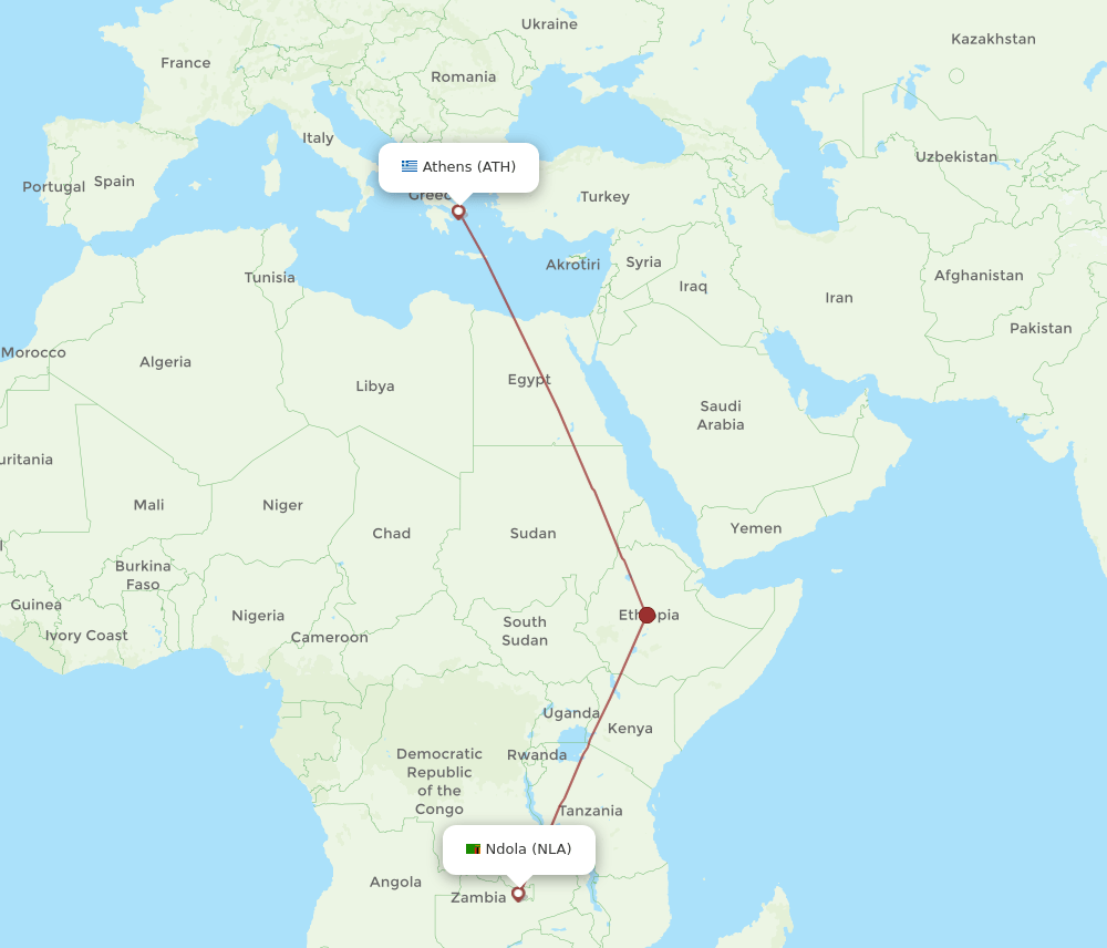 ATH-NLA flight routes