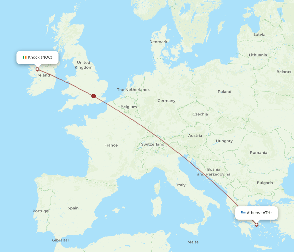 ATH to NOC flights and routes map