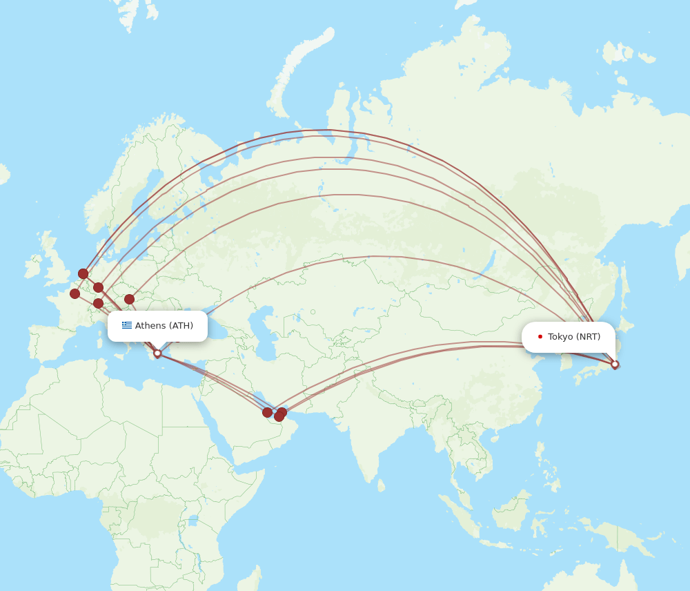 ATH to NRT flights and routes map
