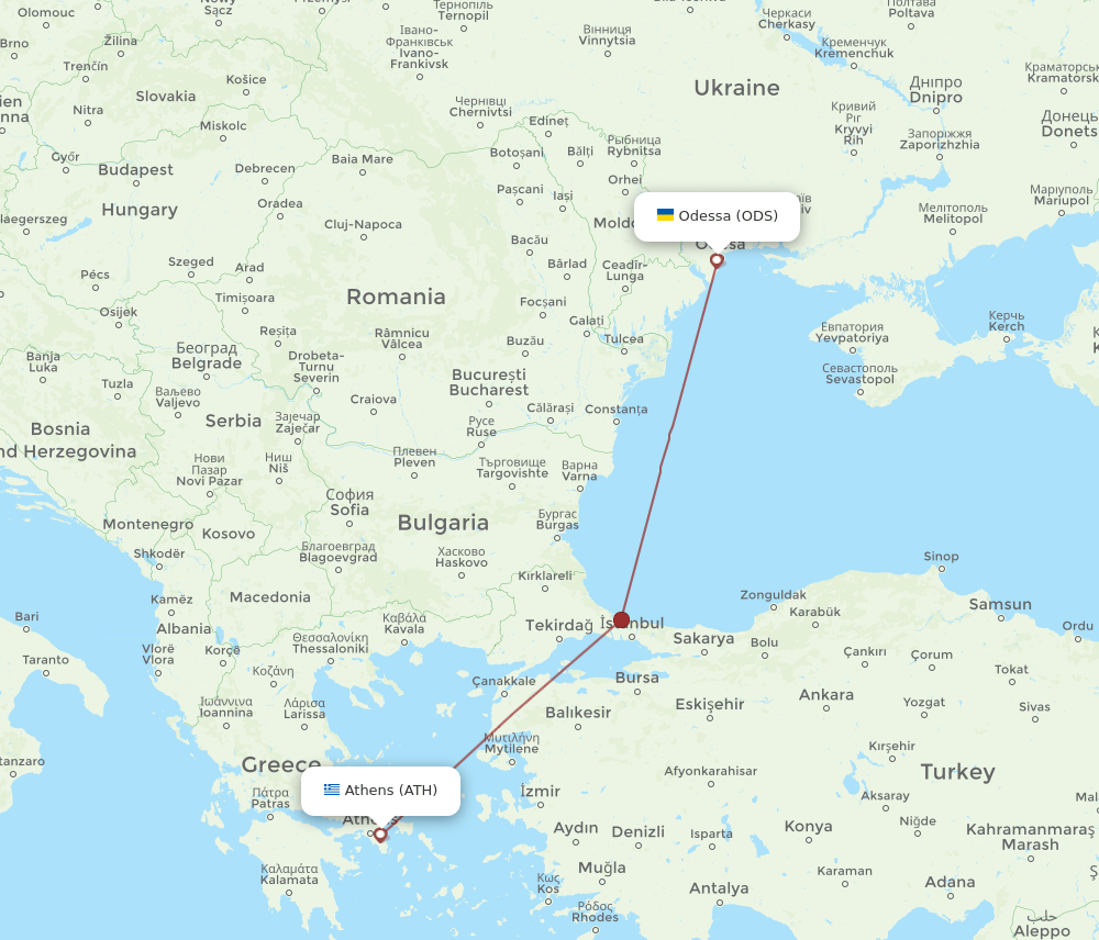 ATH to ODS flights and routes map