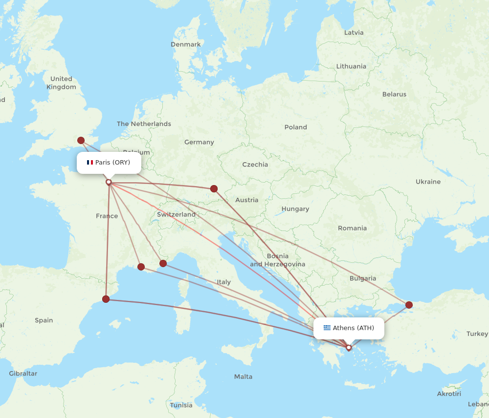 ATH to ORY flights and routes map