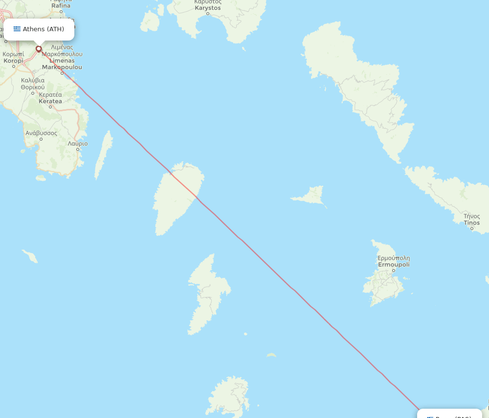 Athens - Paros route map and flight paths