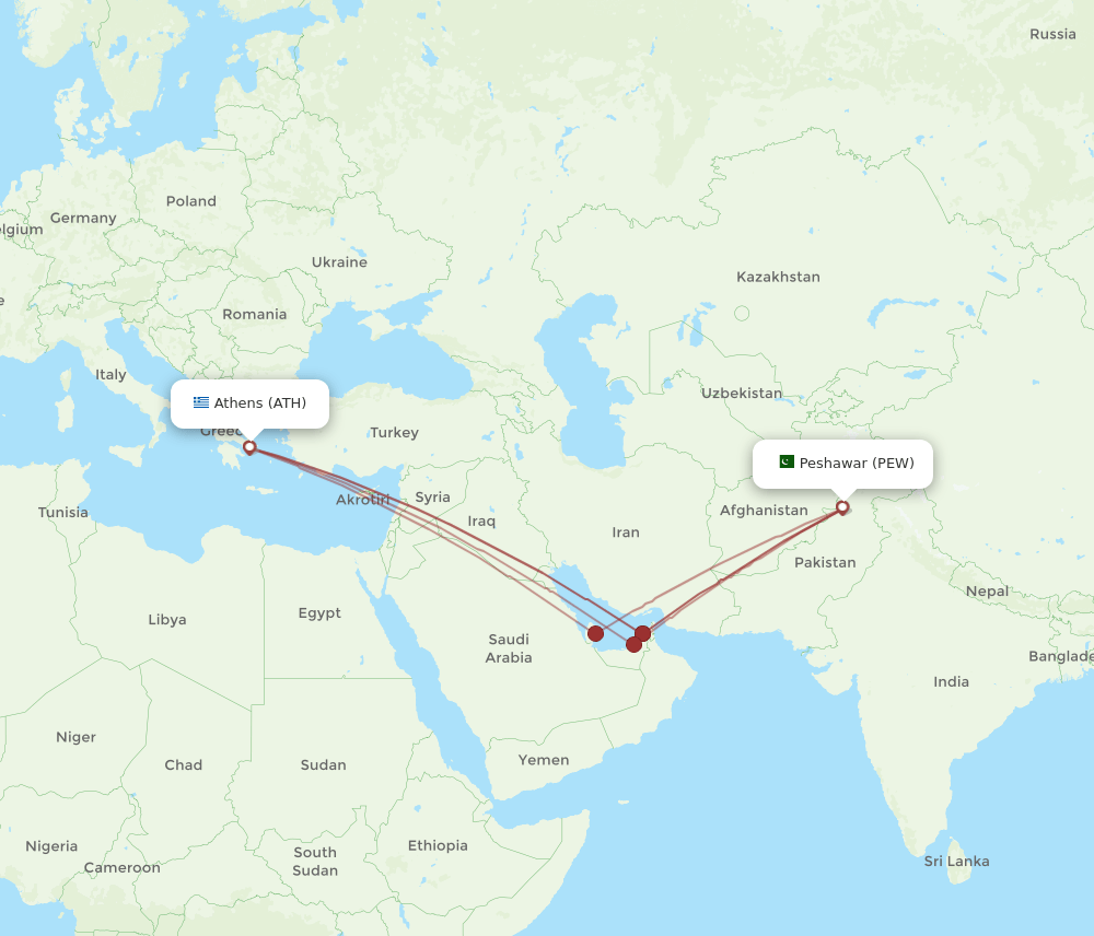 ATH to PEW flights and routes map