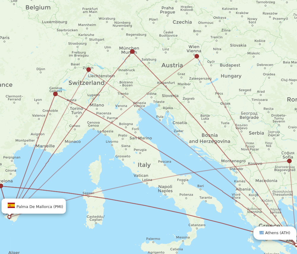 ATH to PMI flights and routes map