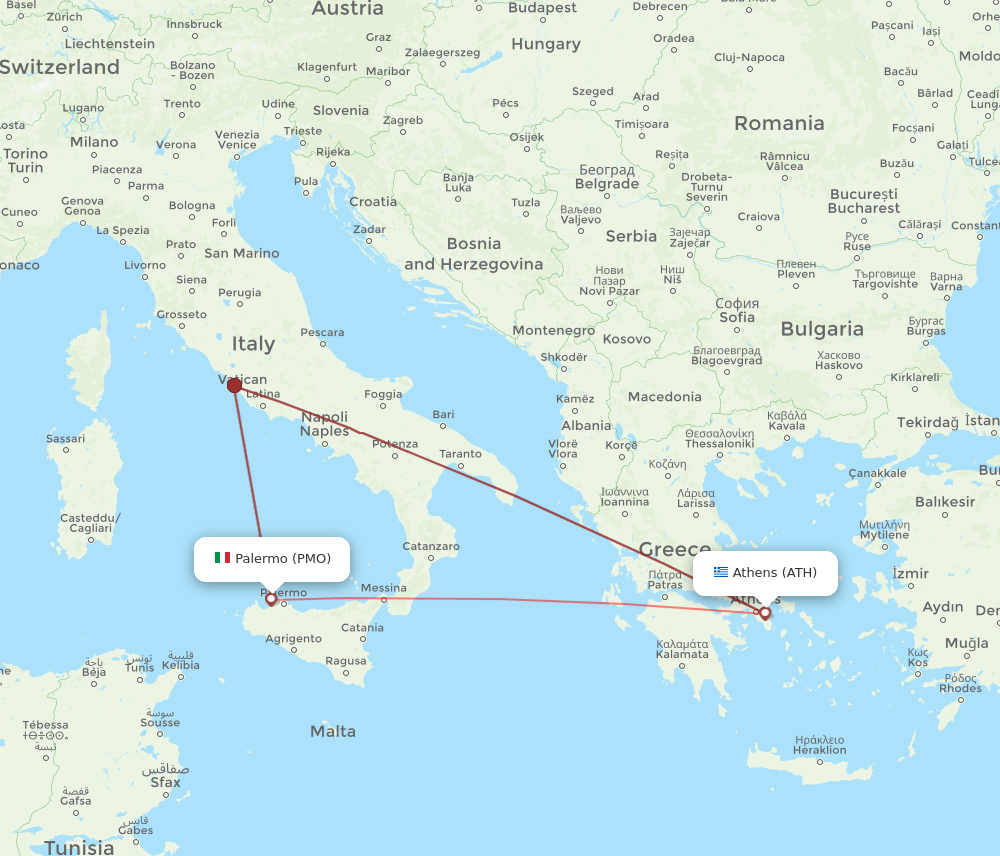 ATH to PMO flights and routes map