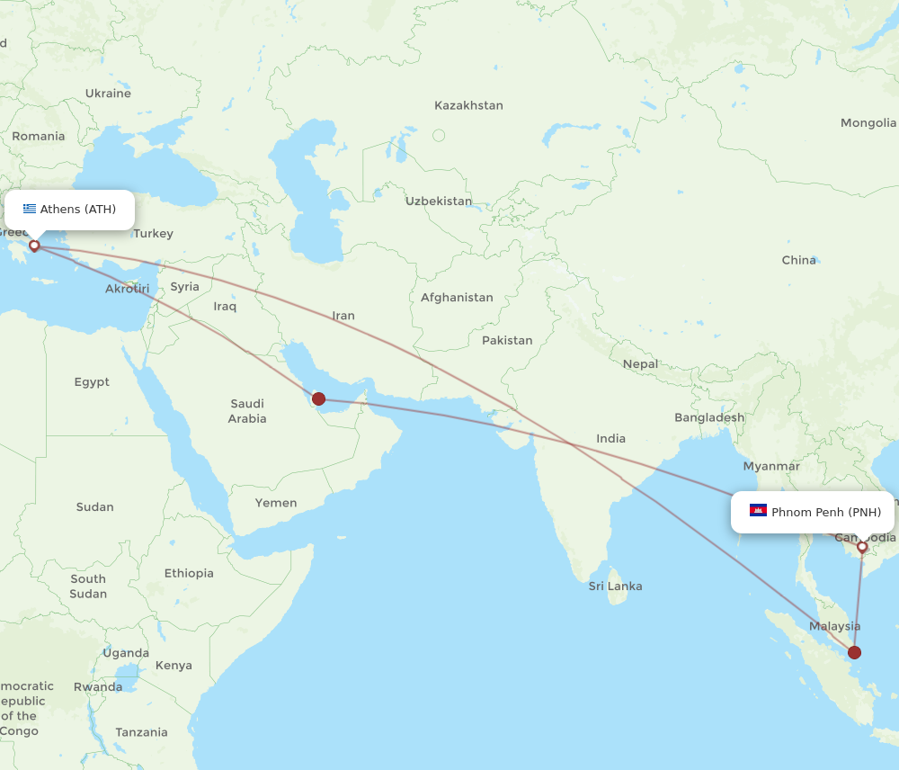 ATH to PNH flights and routes map