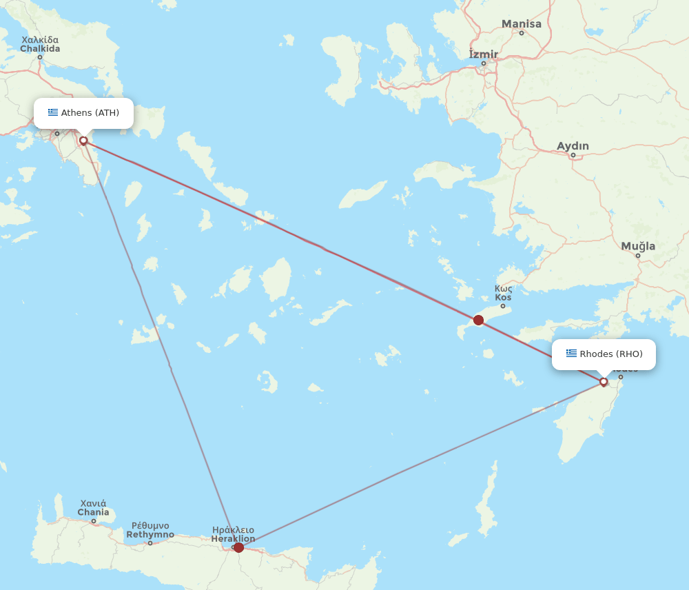 ATH to RHO flights and routes map