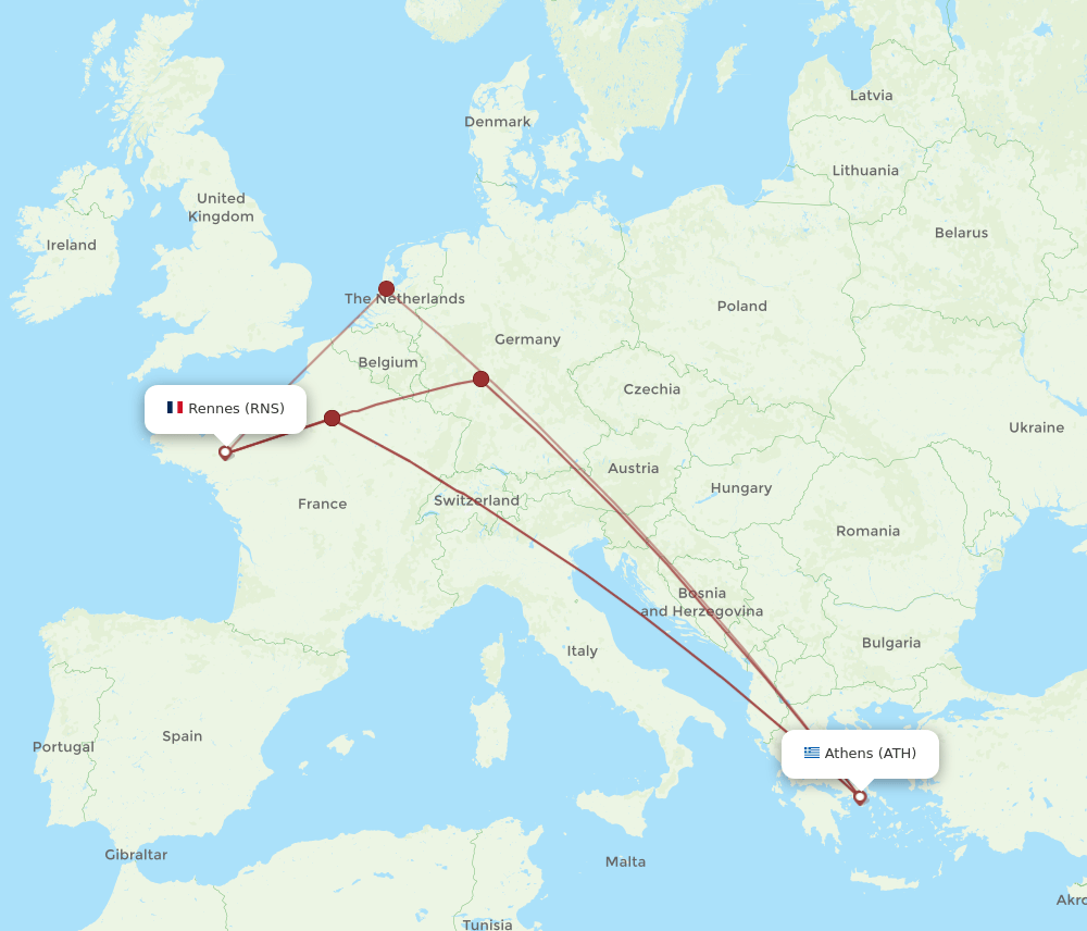 ATH to RNS flights and routes map