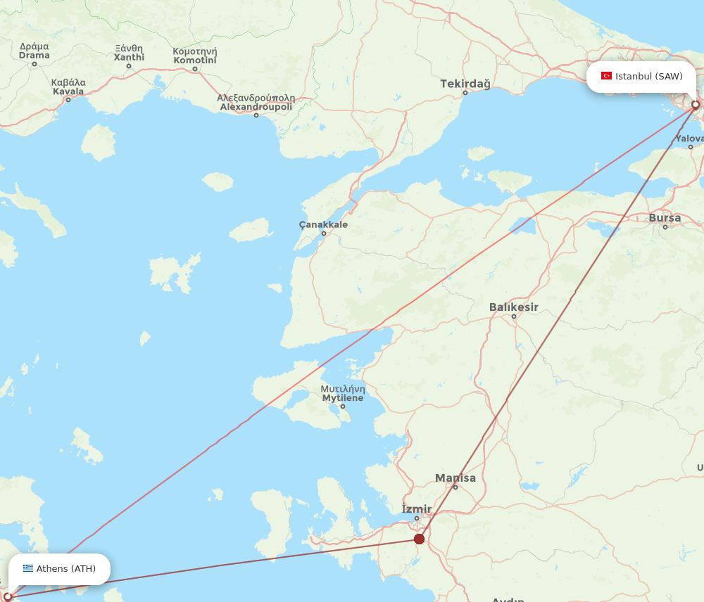 ATH to SAW flights and routes map