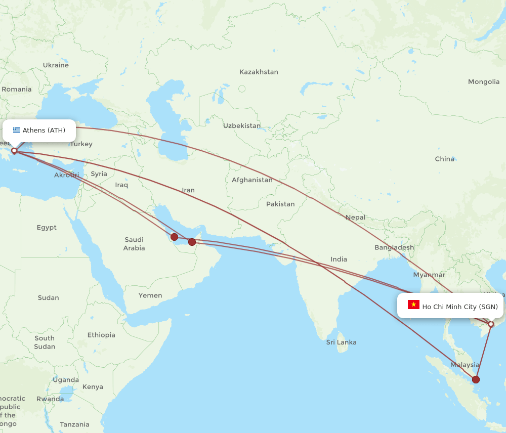 ATH-SGN flight routes