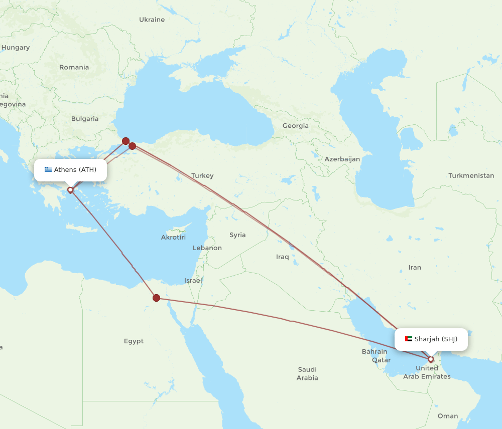 ATH-SHJ flight routes