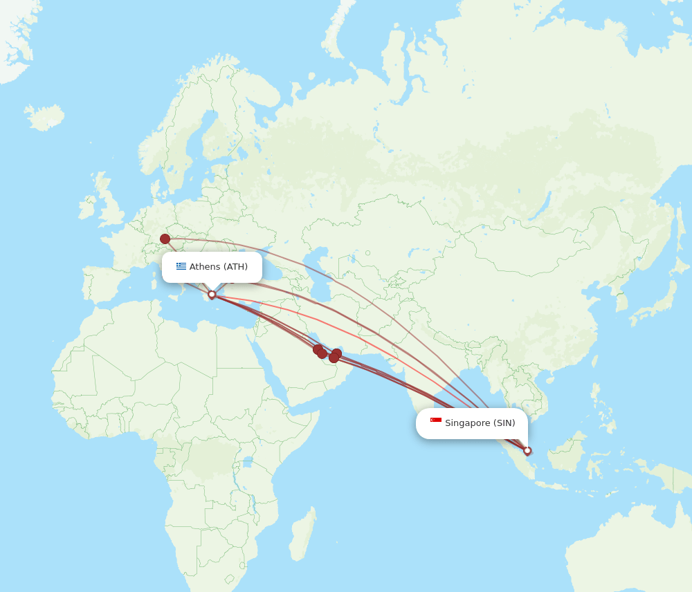 ATH to SIN flights and routes map