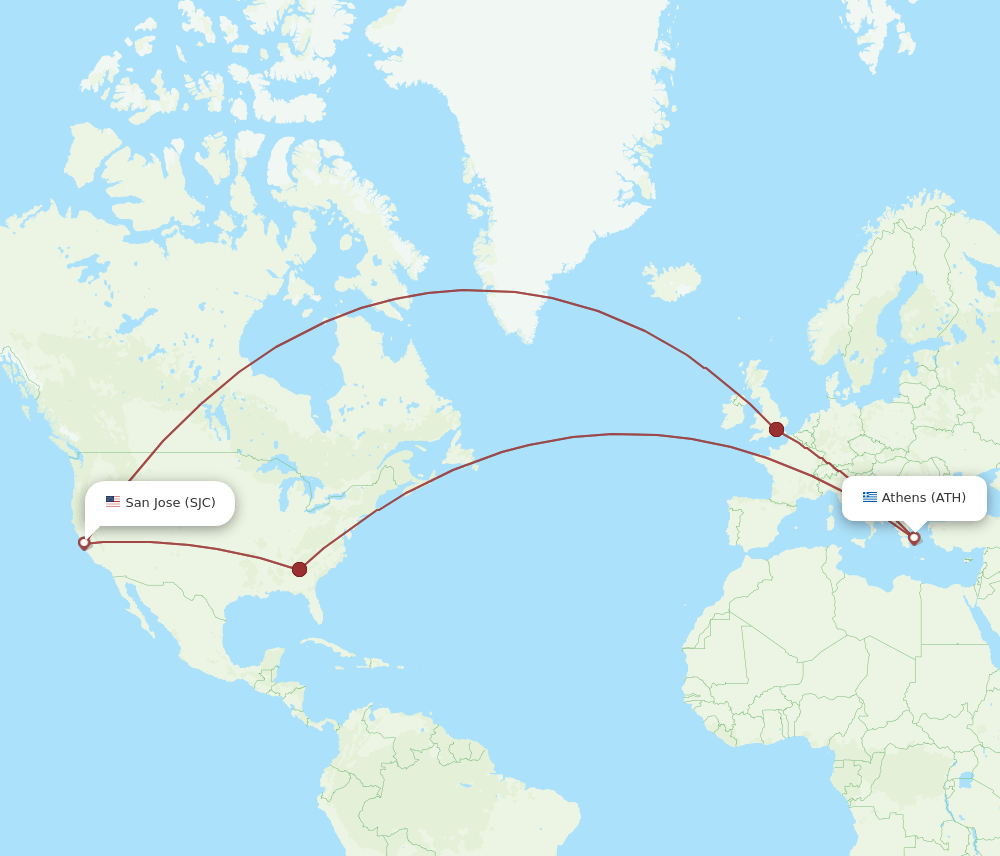 ATH to SJC flights and routes map