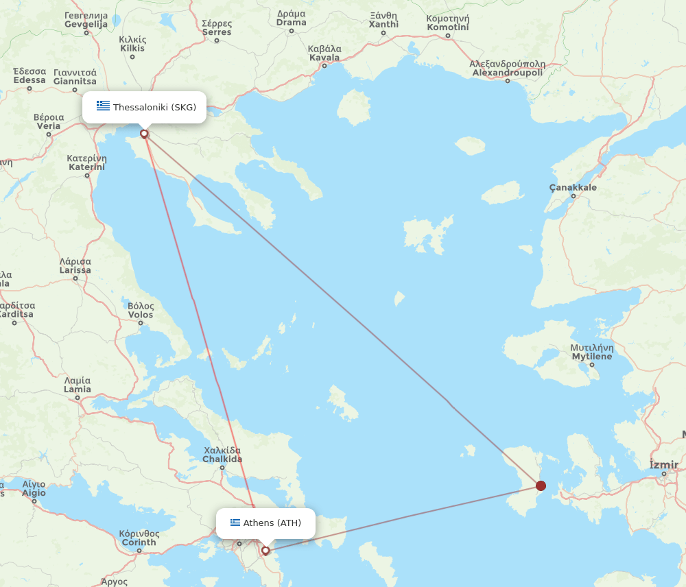 ATH to SKG flights and routes map