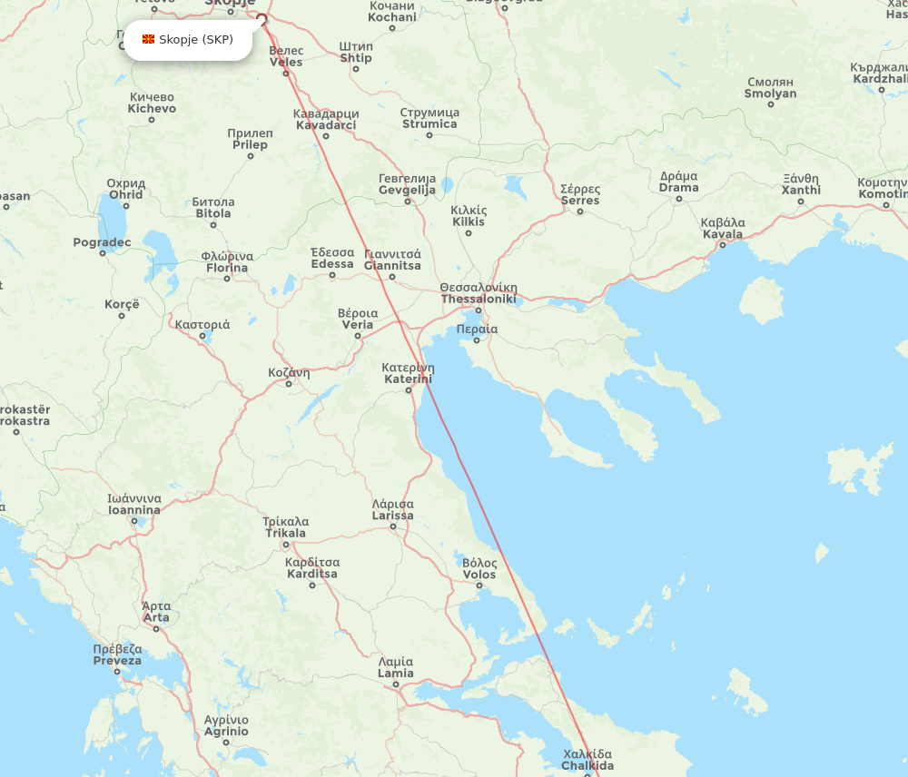 Athens - Skopje route map and flight paths