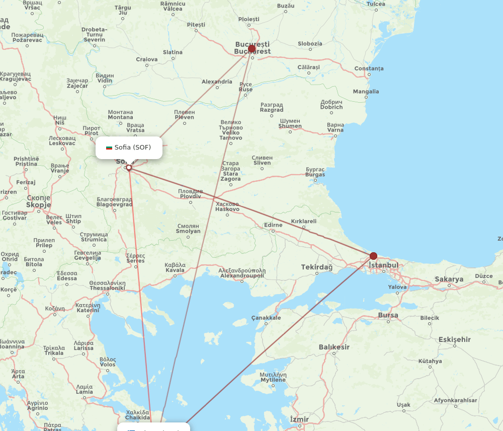 ATH to SOF flights and routes map