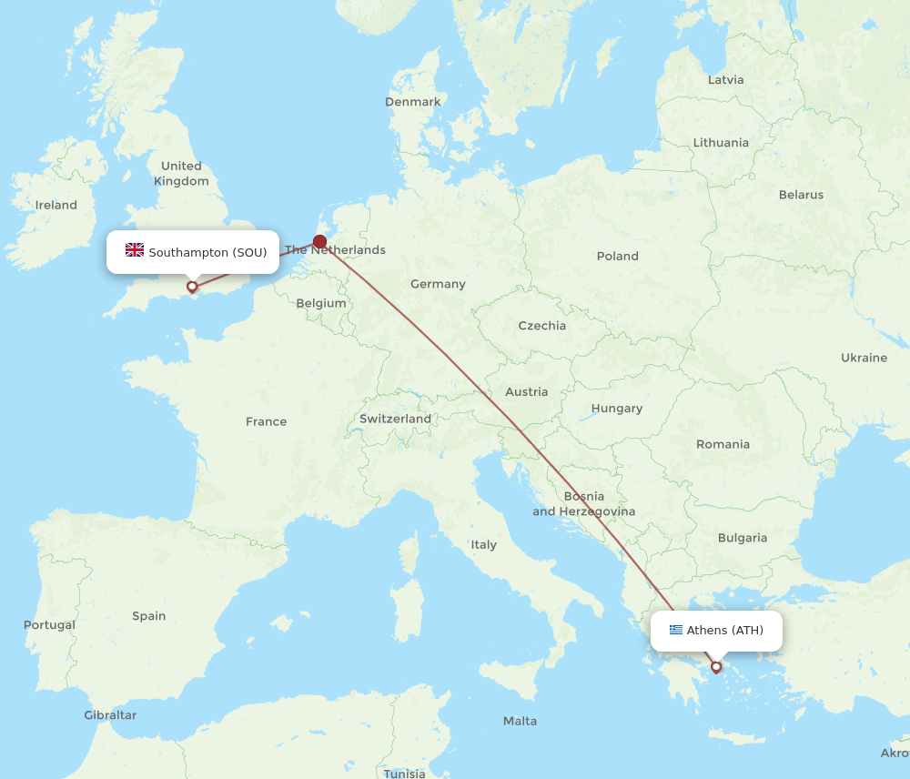 ATH to SOU flights and routes map