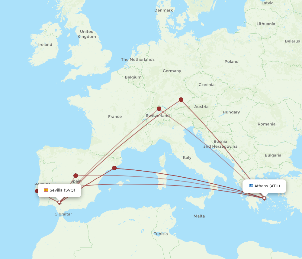 ATH to SVQ flights and routes map