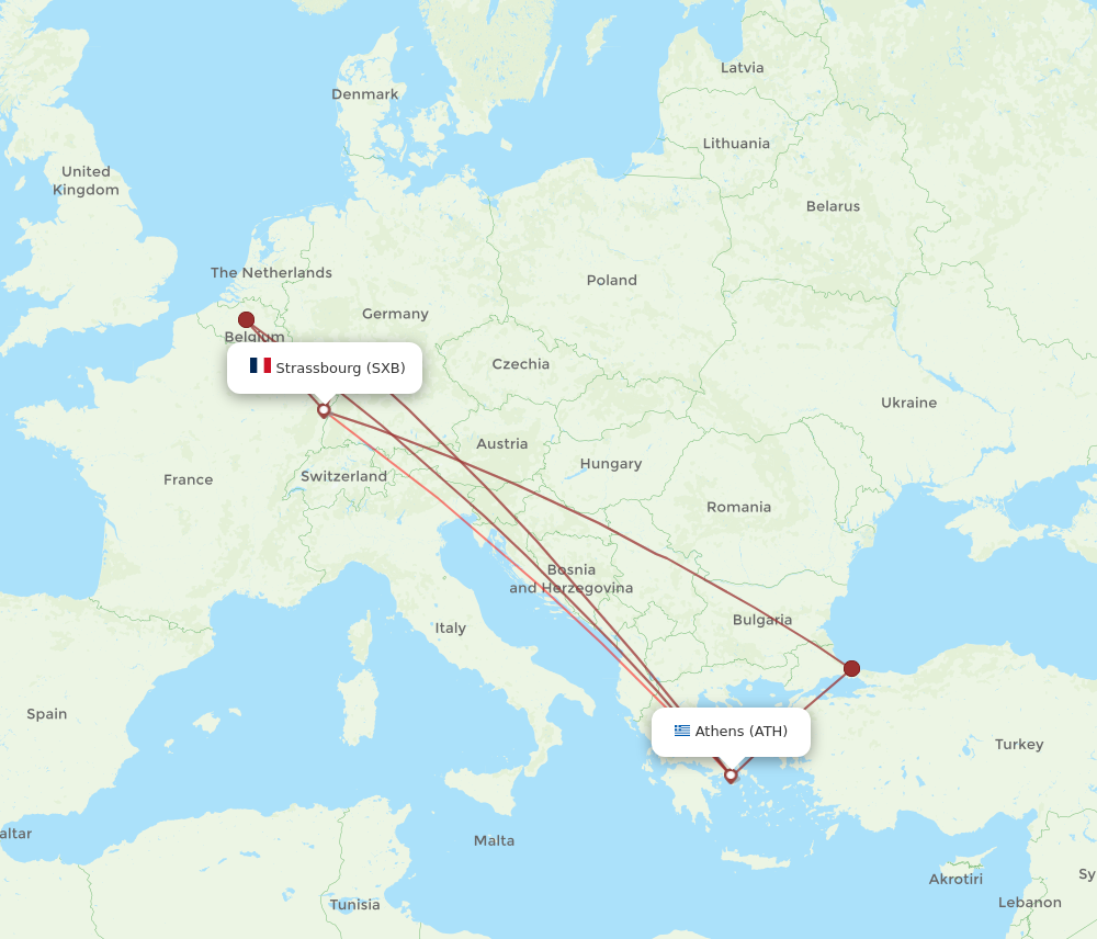 ATH to SXB flights and routes map