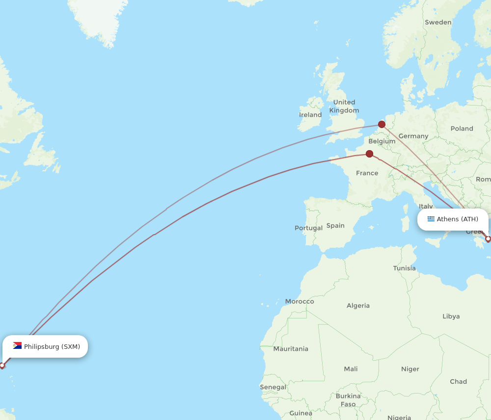 ATH-SXM flight routes