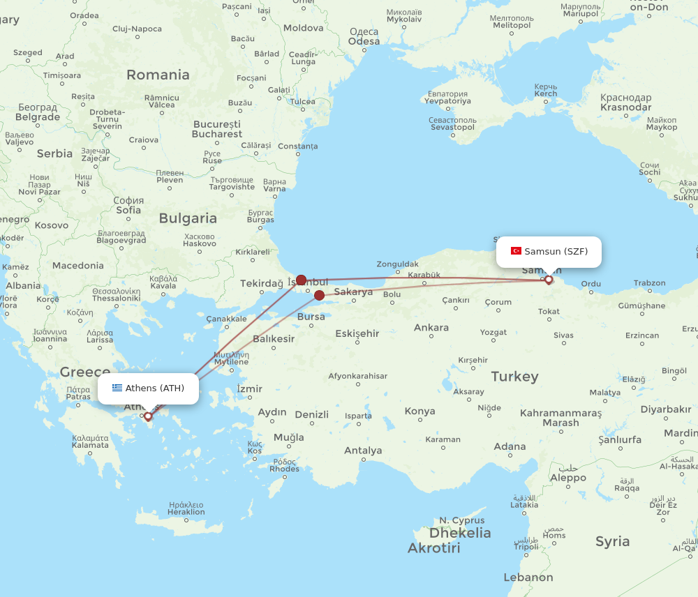 ATH to SZF flights and routes map