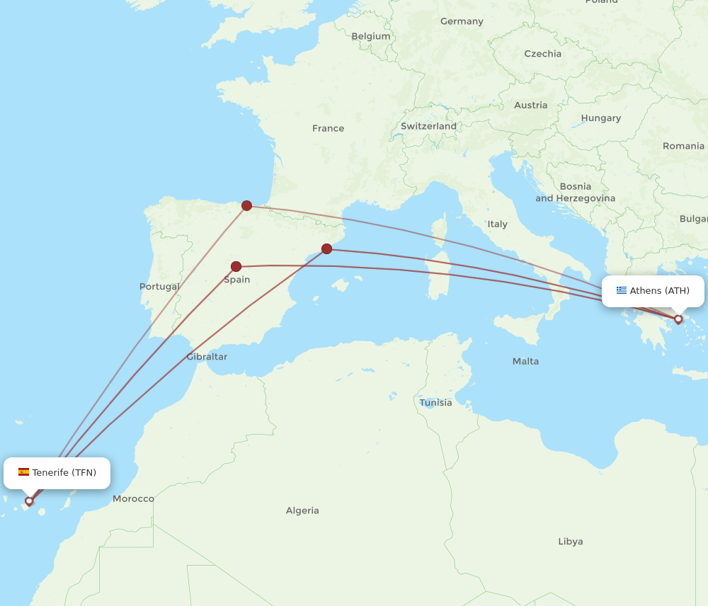 ATH to TFN flights and routes map