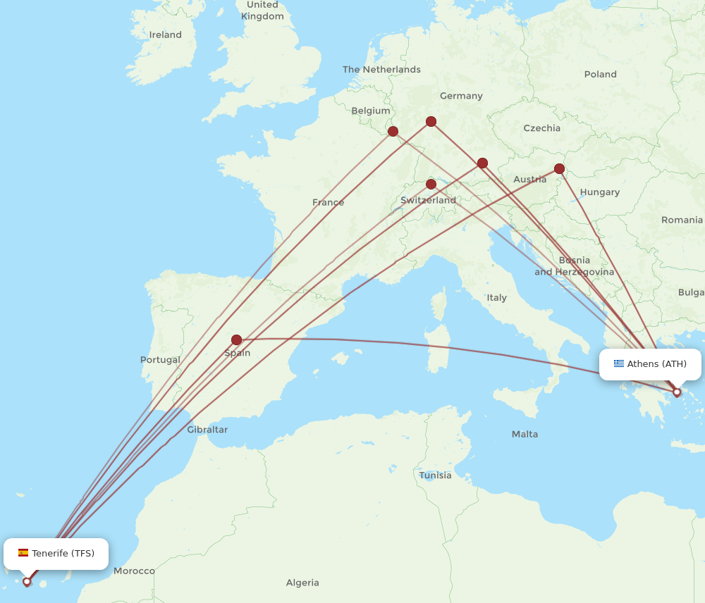 ATH to TFS flights and routes map