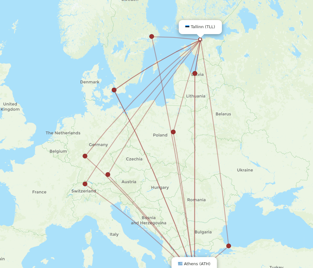 ATH to TLL flights and routes map