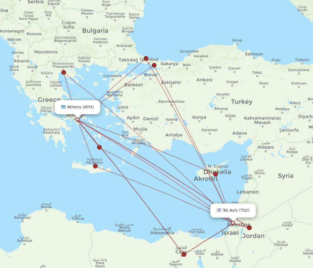 ATH to TLV flights and routes map