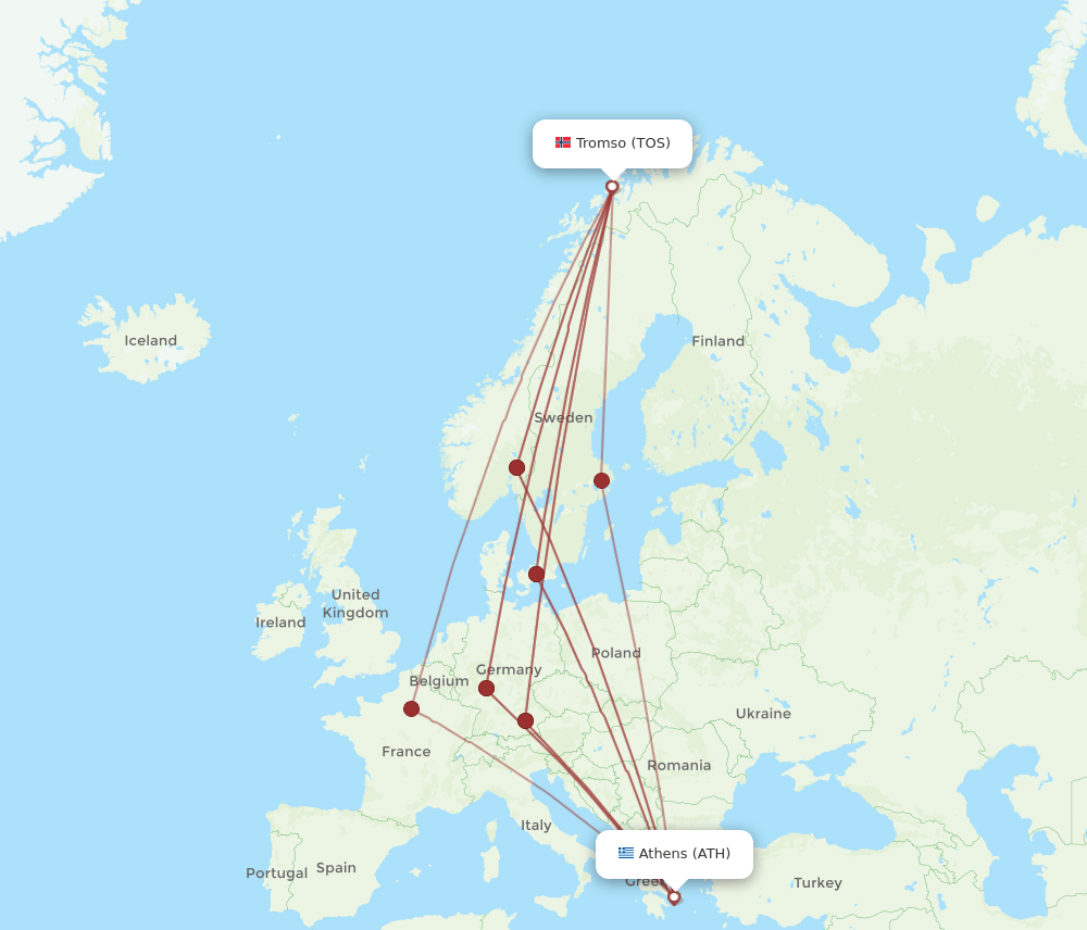 ATH to TOS flights and routes map