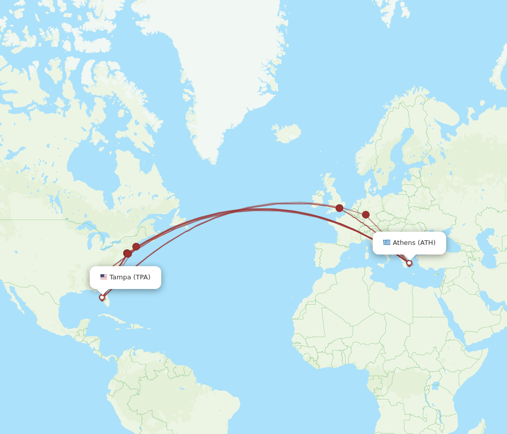 ATH to TPA flights and routes map