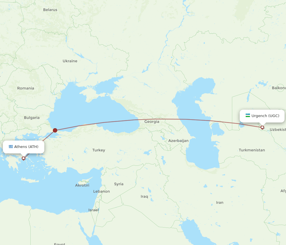 ATH to UGC flights and routes map
