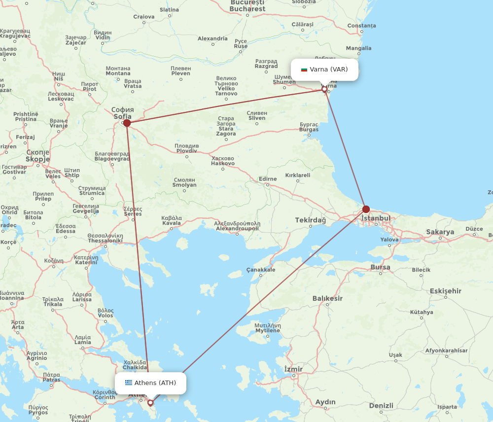 ATH to VAR flights and routes map