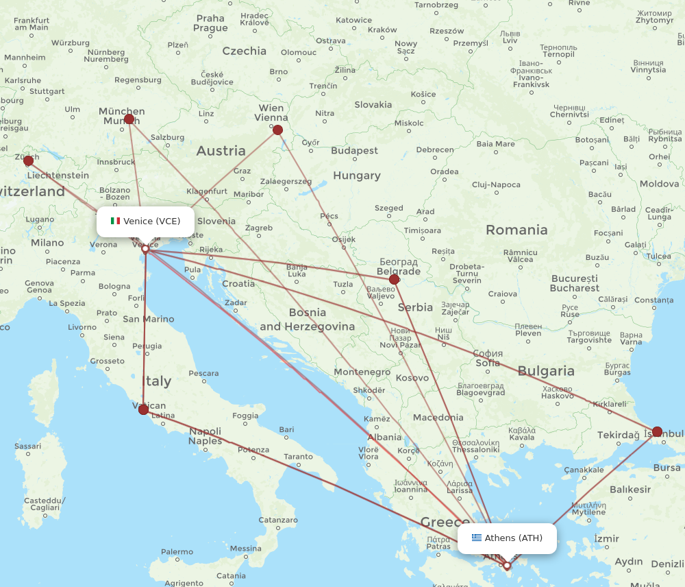 ATH to VCE flights and routes map