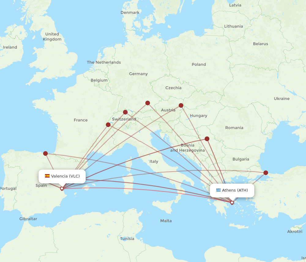 ATH to VLC flights and routes map