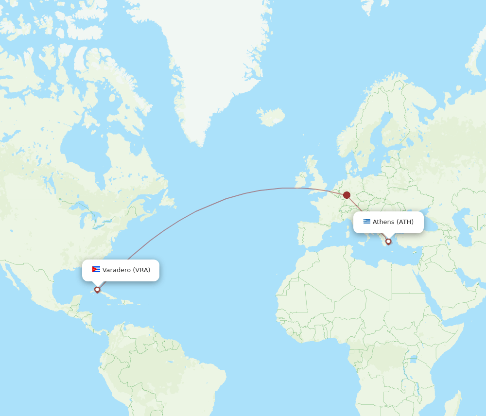 ATH to VRA flights and routes map