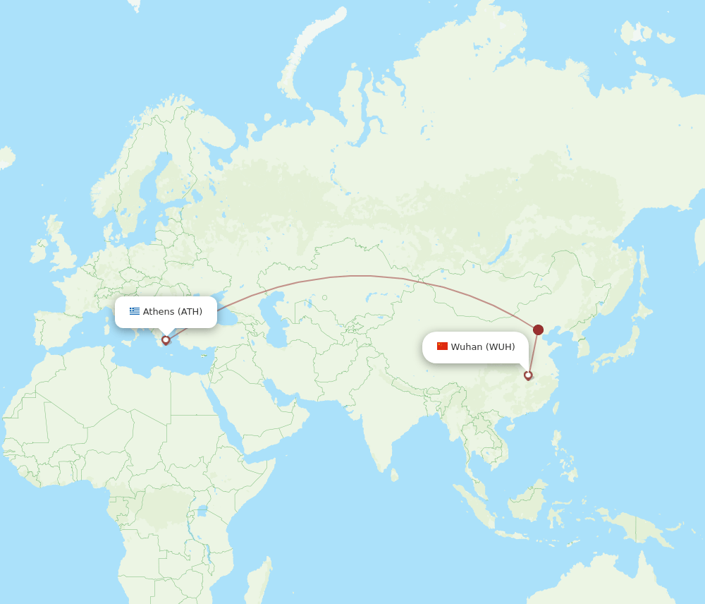 ATH to WUH flights and routes map