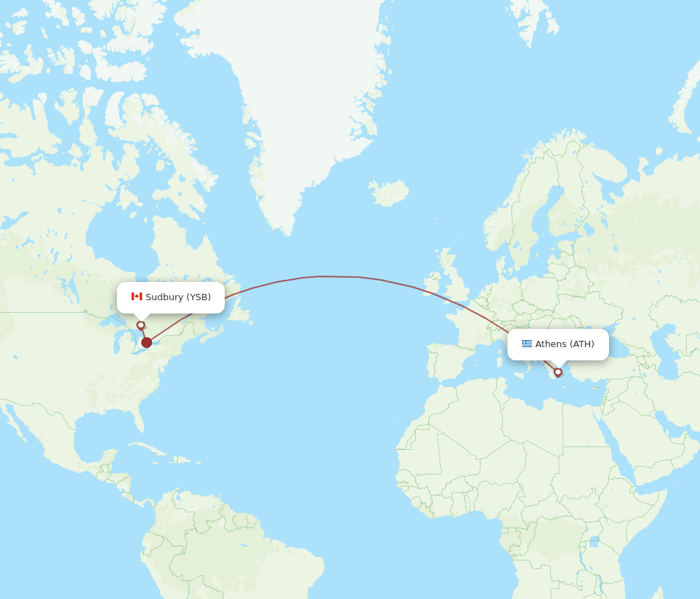 Sudbury - Athens route map and flight paths