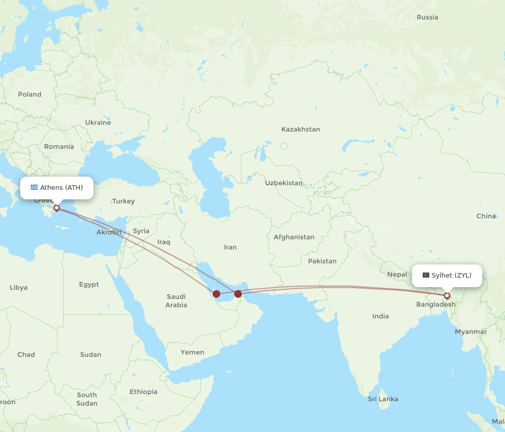 ATH-ZYL flight routes