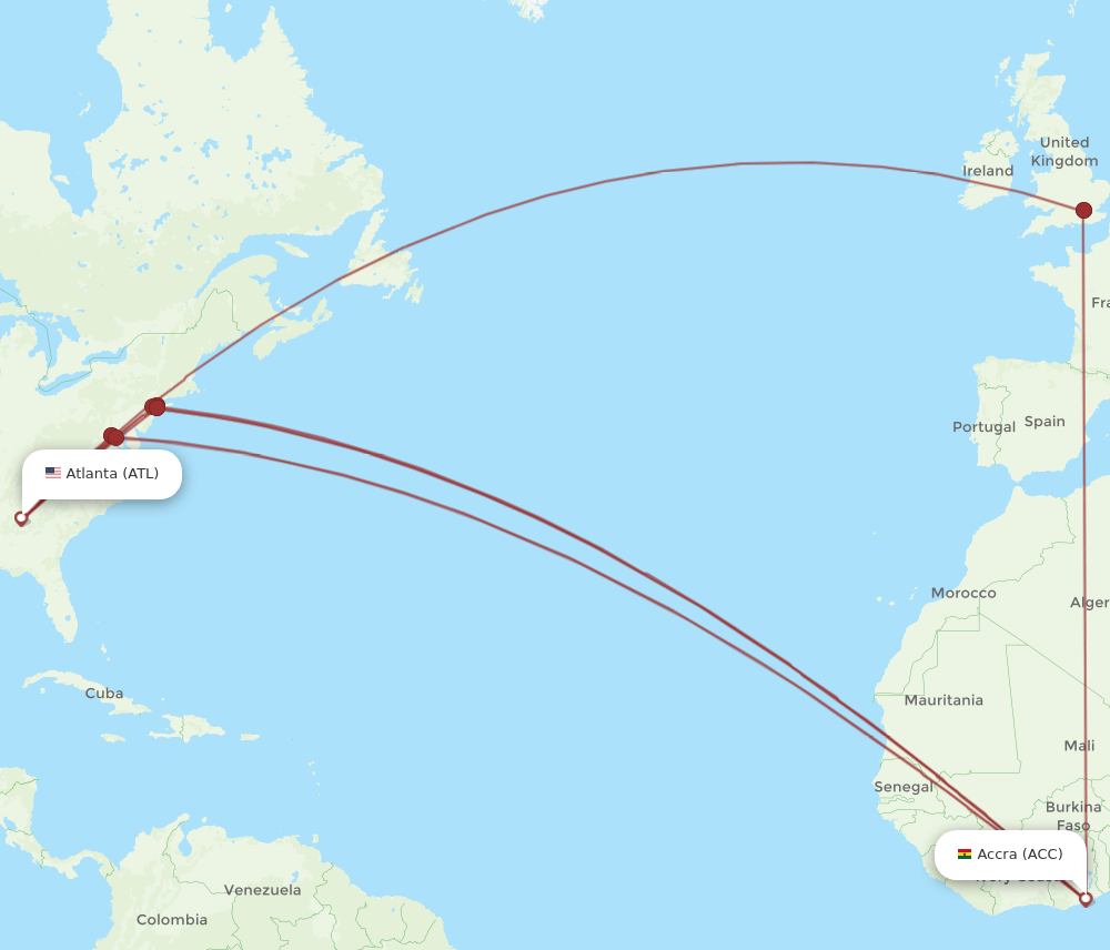 ATL-ACC flight routes
